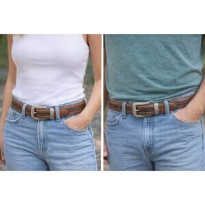 VTG Brighton Leather Belt 38 Brown Braided Western Two Tone